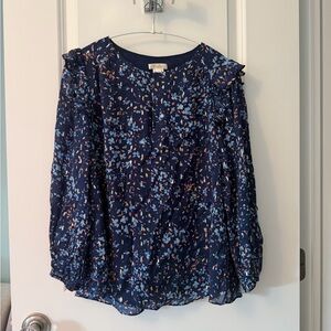 Shoshanna Navy Blue Floral Blouse with Metallic Accents